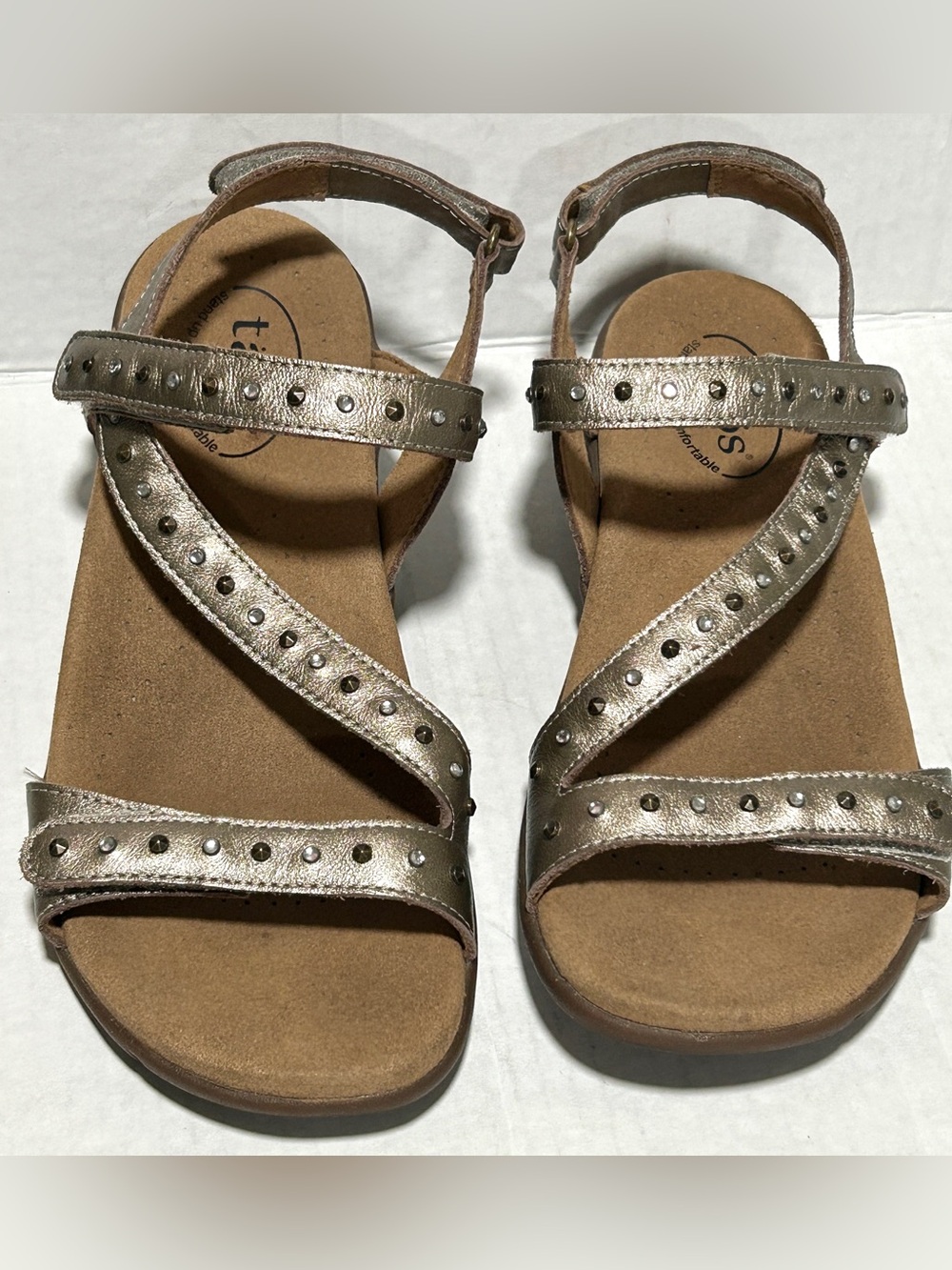 Taos Footwear Metallic Pewter Studded Sandals